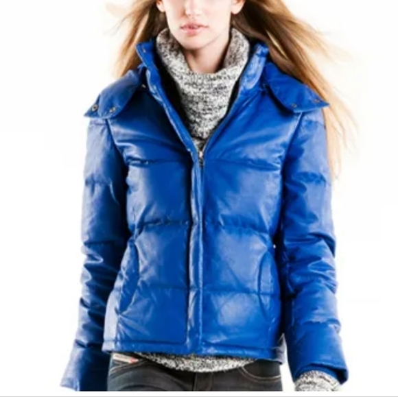 Danier Jackets & Blazers - Danier Cobalt Blue Leather Down Quilted Puffer Jacket Size 2XS